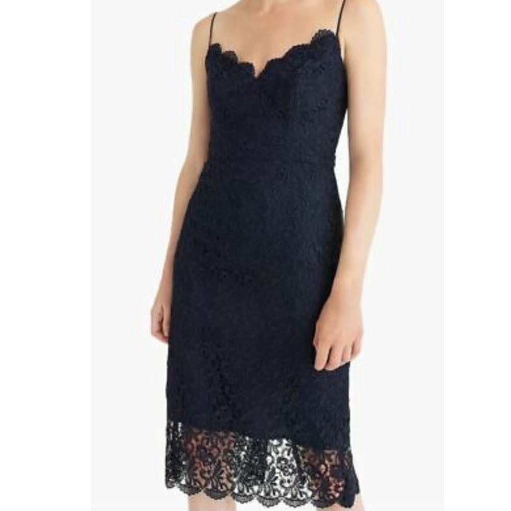 J. Crew Lace Spaghetti Strap Dress in Navy